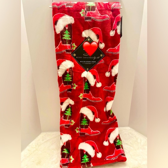 Other - Merry Christmas Y’all Red Faux Fur HOLIDAY Country Cowboy Boot Throw Blanket